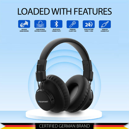 Blaupunkt Newly Launched BH41 Bluetooth Wireless Over Ear Headphones I Long Playtime I 40MM Drivers I Foldable I Flexible & Light Weight I Built in Mic I TurboVolt Fast Charging