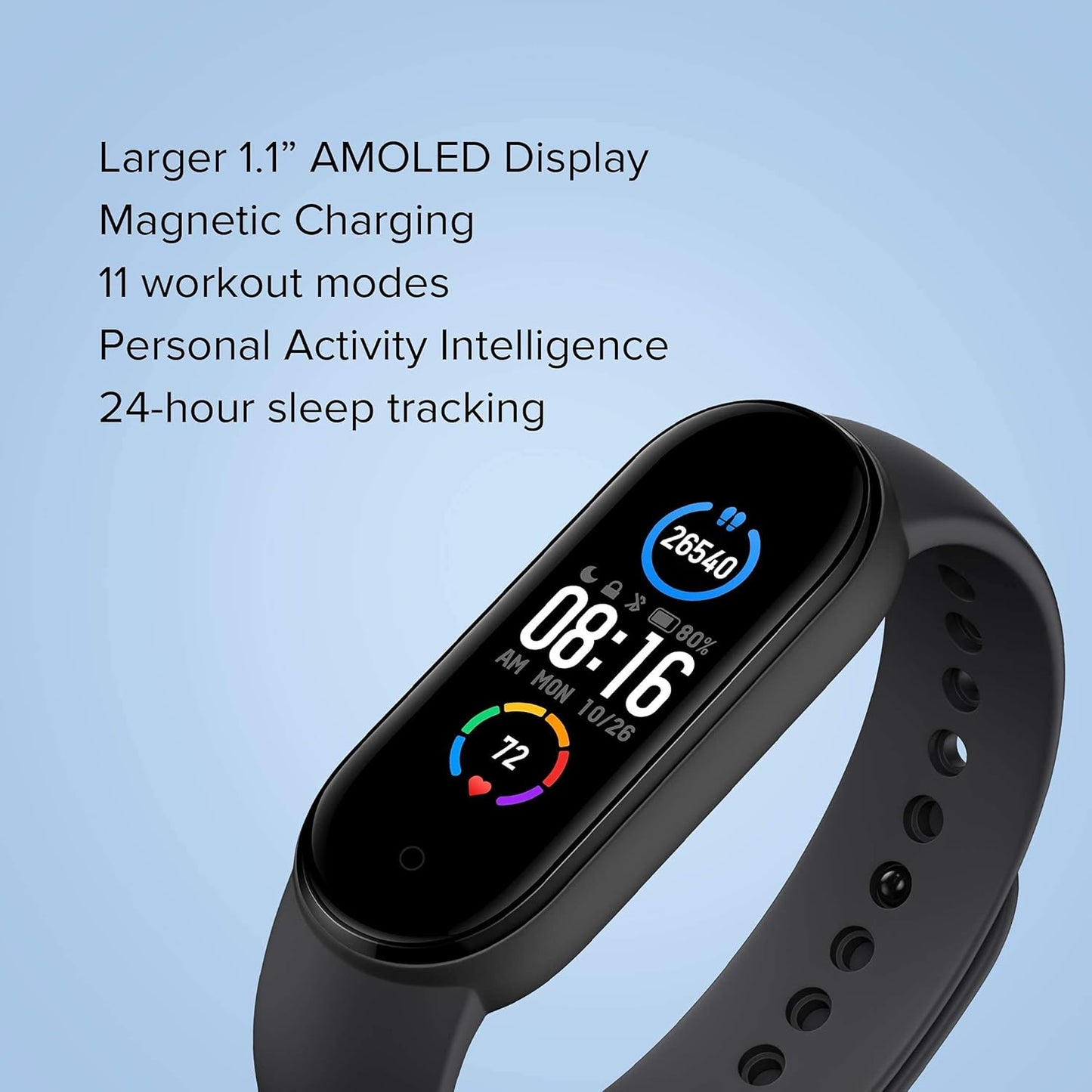 MI Smart Band 5- India's No. 1 Fitness Band, 1.1" (2.8 cm) AMOLED Color Display, 2 Weeks Battery Life, Personal Activity Intelligence (PAI), 11 Sports Mode, Heart Rate, Women's Health Tracking (Black)
