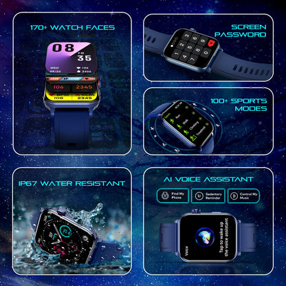 itel ICON 3 Smartwatch with Single chip BT Calling, 2.01" AMOLED Display, 500 Nits Brightness, Functional Crown, IP67 Waterproof, 170+ Watch Faces, 24Hr Health Monitor (Midnight Blue)