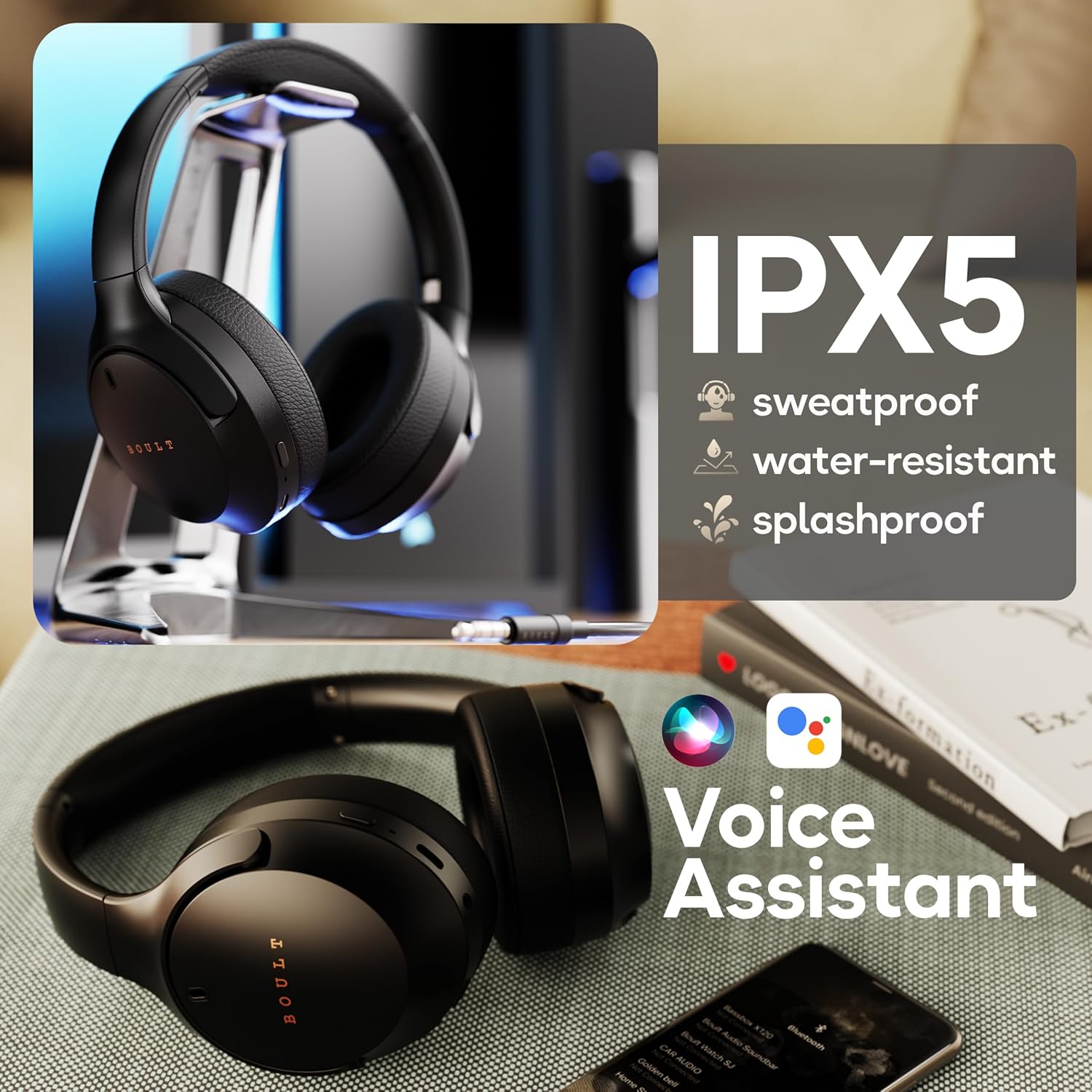 Boult Q Over Ear Bluetooth Headphones with 70H Playtime, 40mm Bass Drivers, Zen™ ENC Mic, Type-C Fast Charging, 4 EQ Modes, Bluetooth 5.4, AUX Option, Easy Controls, IPX5 Wireless Headphones (Black)