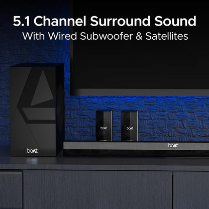 boAt Aavante Bar Azure Pro, 550 W Sound, 5.1CH with Wireless Rear Satellite Speakers, EQ Modes, BTv5.4,Multiple Ports, Master Remote, Bluetooth Sound Bar, Home Theatre Soundbar Speaker (Premium Black)