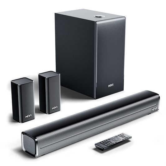 Mivi Fort H350 Soundbar [Just Launched], 5.1 Channel with 3 Built-in Speakers, 2 Satellite Speakers & External Subwoofer, Multiple EQ/Input Modes, Home Theatre 5.1,Made in India Sound Bar