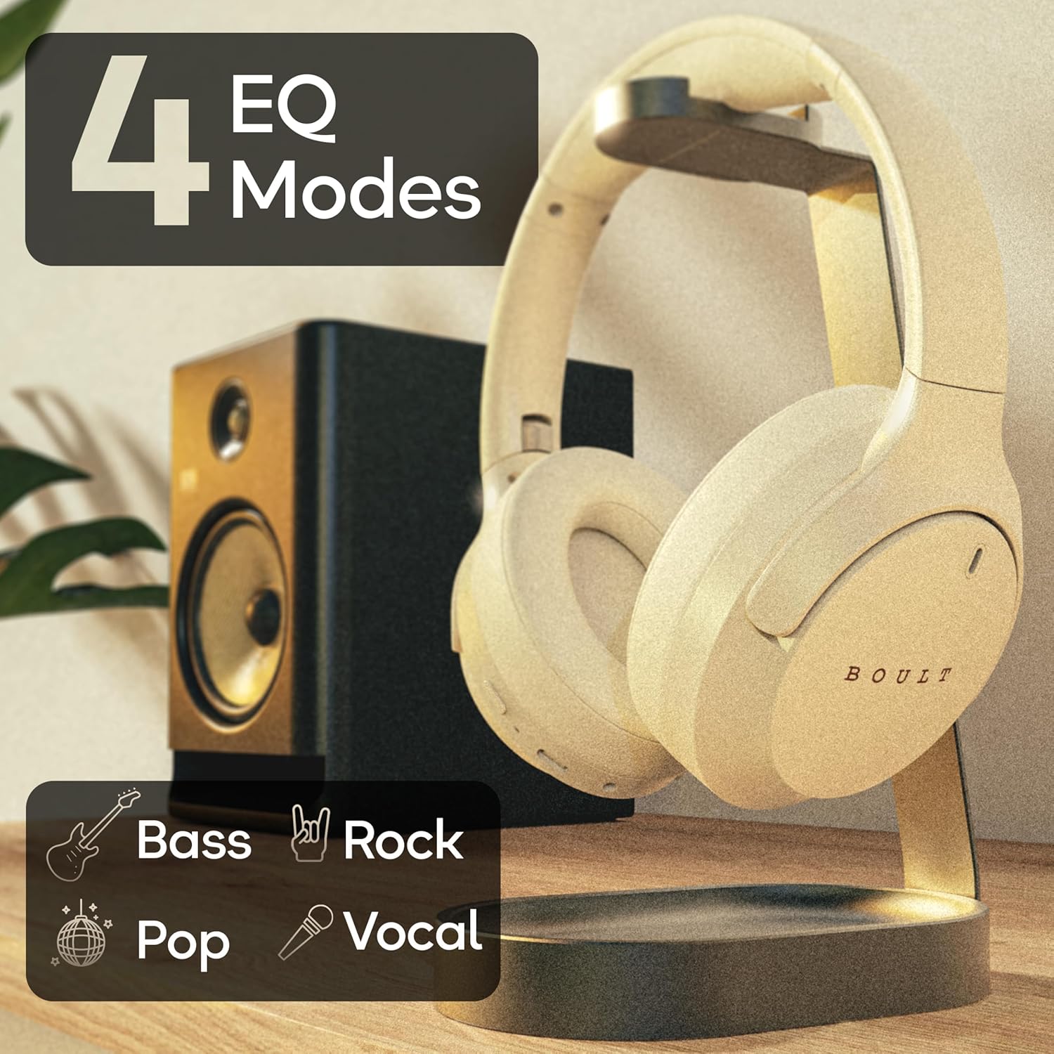 Boult Q Over Ear Bluetooth Headphones with 70H Playtime, 40mm Bass Drivers, Zen™ ENC Mic, Type-C Fast Charging, 4 EQ Modes, Bluetooth 5.4, AUX Option, Easy Controls, IPX5 Wireless Headphones (Beige)