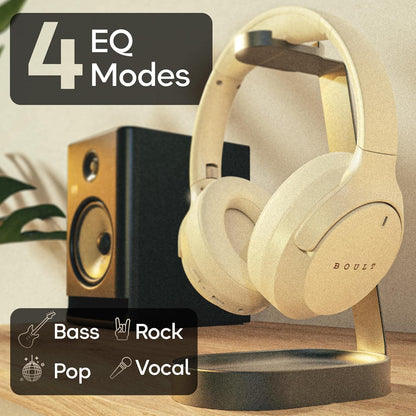Boult Q Over Ear Bluetooth Headphones with 70H Playtime, 40mm Bass Drivers, Zen™ ENC Mic, Type-C Fast Charging, 4 EQ Modes, Bluetooth 5.4, AUX Option, Easy Controls, IPX5 Wireless Headphones (Beige)