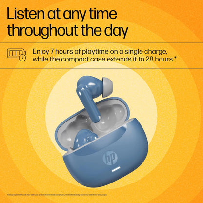 HP H150 True Wireless Earbuds, Bluetooth Connectivity, Digital Active Noise Cancelation, 7 Hours of Playtime, Fingerprint Touch, IPX3 Water-Resistant Design, 1-Year Limited Warranty, Blue, A20QBAA