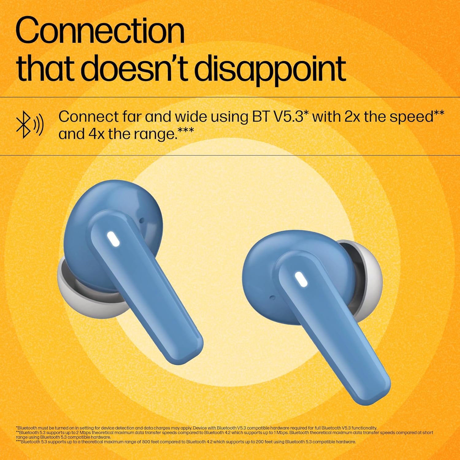 HP H150 True Wireless Earbuds, Bluetooth Connectivity, Digital Active Noise Cancelation, 7 Hours of Playtime, Fingerprint Touch, IPX3 Water-Resistant Design, 1-Year Limited Warranty, Blue, A20QBAA