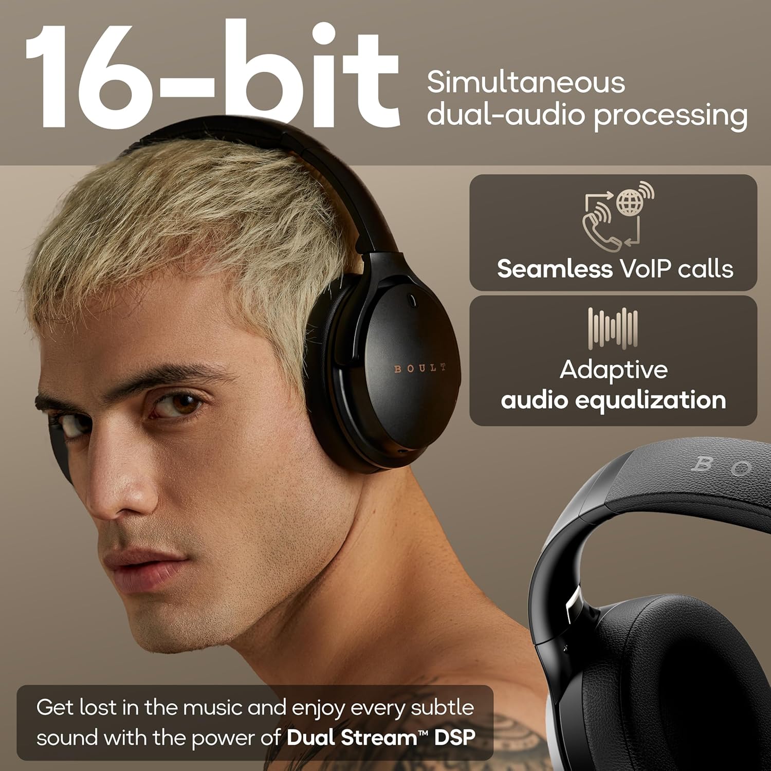 Boult Q Over Ear Bluetooth Headphones with 70H Playtime, 40mm Bass Drivers, Zen™ ENC Mic, Type-C Fast Charging, 4 EQ Modes, Bluetooth 5.4, AUX Option, Easy Controls, IPX5 Wireless Headphones (Black)