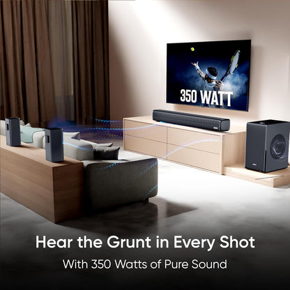 Mivi Fort H350 Soundbar [Just Launched], 5.1 Channel with 3 Built-in Speakers, 2 Satellite Speakers & External Subwoofer, Multiple EQ/Input Modes, Home Theatre 5.1,Made in India Sound Bar