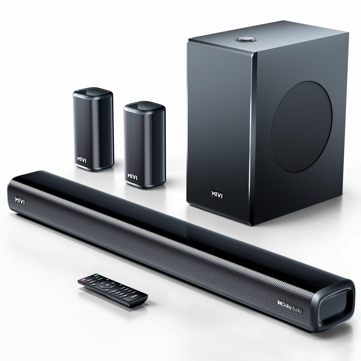 Mivi Fort H350 Soundbar [Just Launched], 5.1 Channel with 3 Built-in Speakers, 2 Satellite Speakers & External Subwoofer, Multiple EQ/Input Modes, Home Theatre 5.1,Made in India Sound Bar