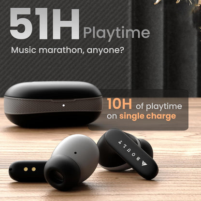 Boult Z20 Truly Wireless Bluetooth Ear Buds with 51H Playtime, Zen™ Calling ENC Mic, Made in India, Low Latency Gaming, Touch Controls, Rich Bass Drivers, TWS Earbuds Bluetooth Wireless (Jet Black)